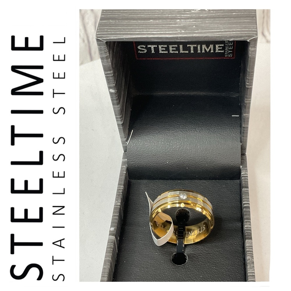 🌟 Steeltime Stainless Steel Men’s Two Tone Diamond Ring